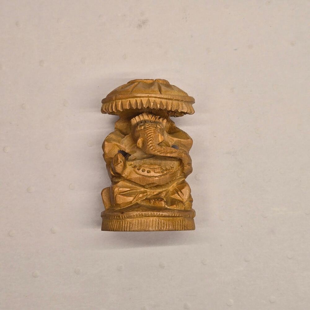 Vintage Hand Carved Wood Ganesha Statue Miniature Indian Elephant God Figurine